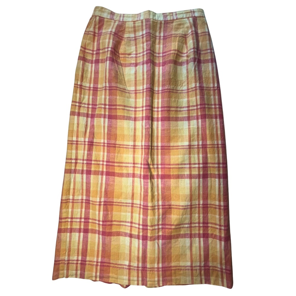 Vintage Y2K Plaid Midi‎ Skirt Size 8 P Pink Orange Plaid Preppy Academia Cottage